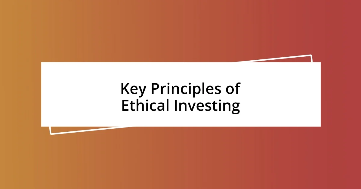 Key Principles of Ethical Investing